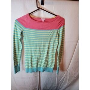 Lilly Pulitzer Maria Boatneck Sweater XS PINK YELLOW BLUE STRIPED PULLOVER TOP